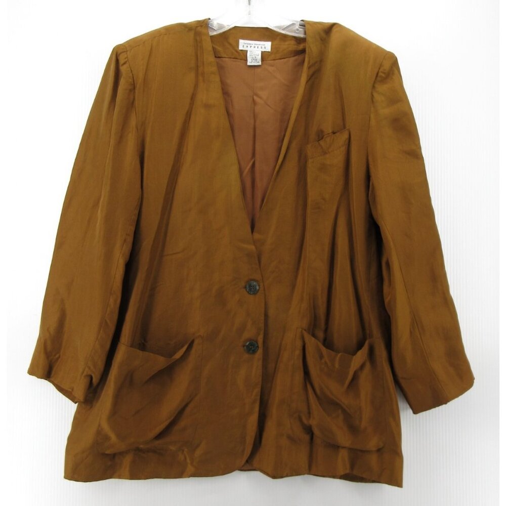 VINTAGE Express Top Large Silk Blazer Blouse Career Office Lined *